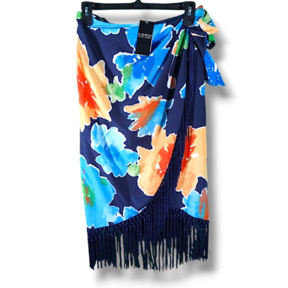 Lauren Ralph Lauren Fringe-Trim Floral Crepe Skirt NWT Faux belt - Picture 5 of 15